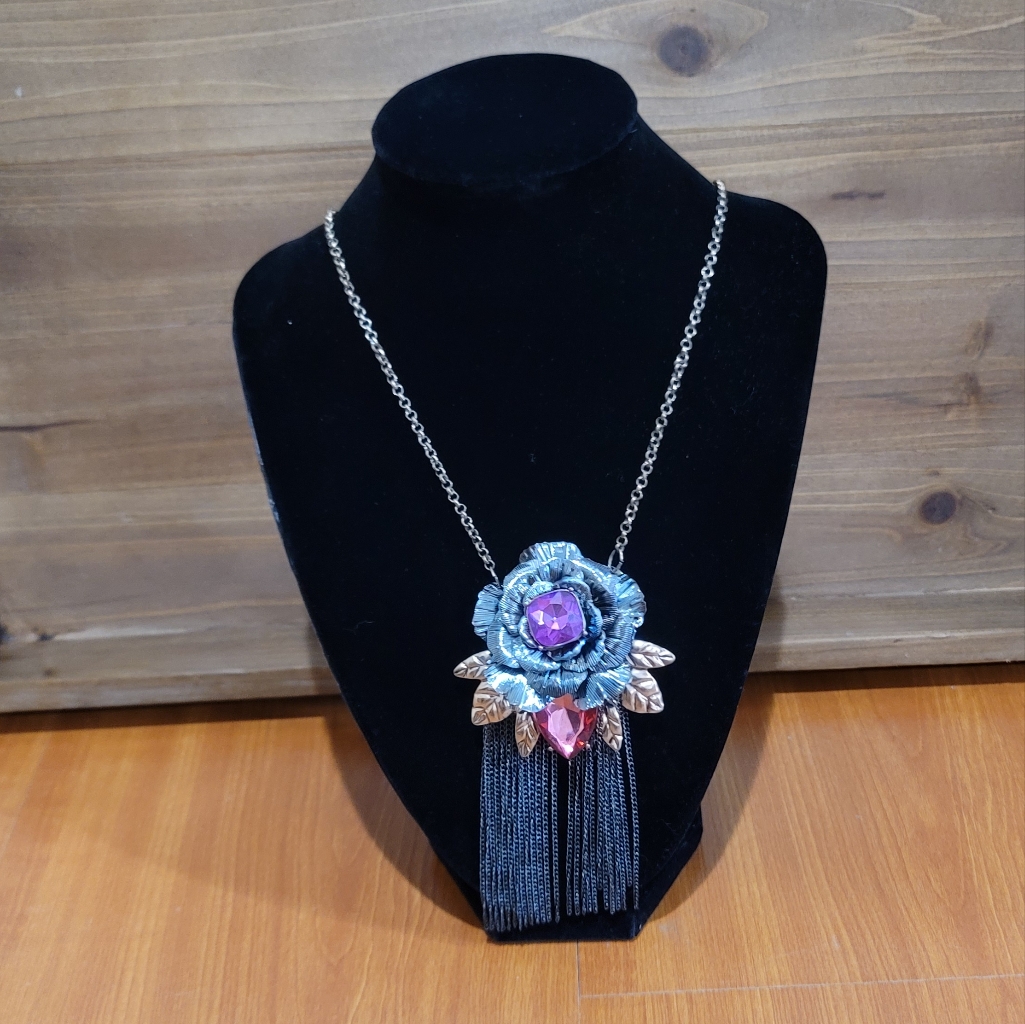 Tanya Creations Silvertone Flower Statement Necklace